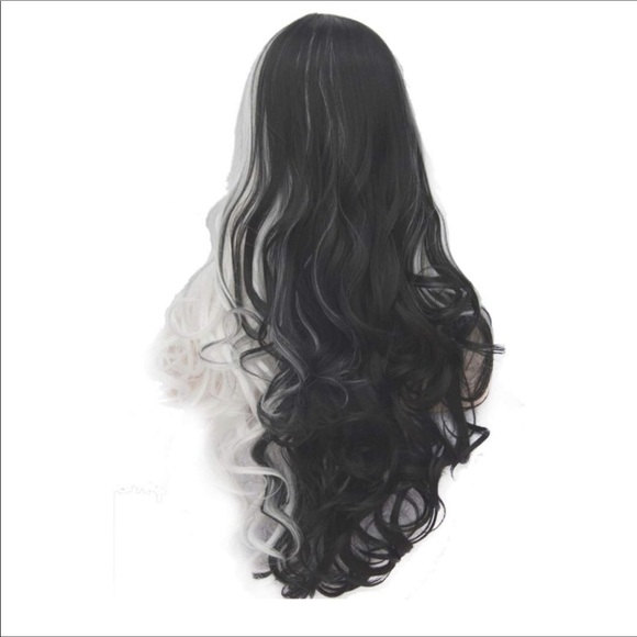 ?️ Long Curly Black & White Charming Full Wigs main image 7